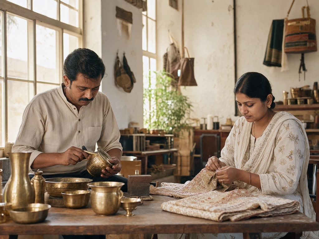 Artisans working in a bright Indian MSME workshop